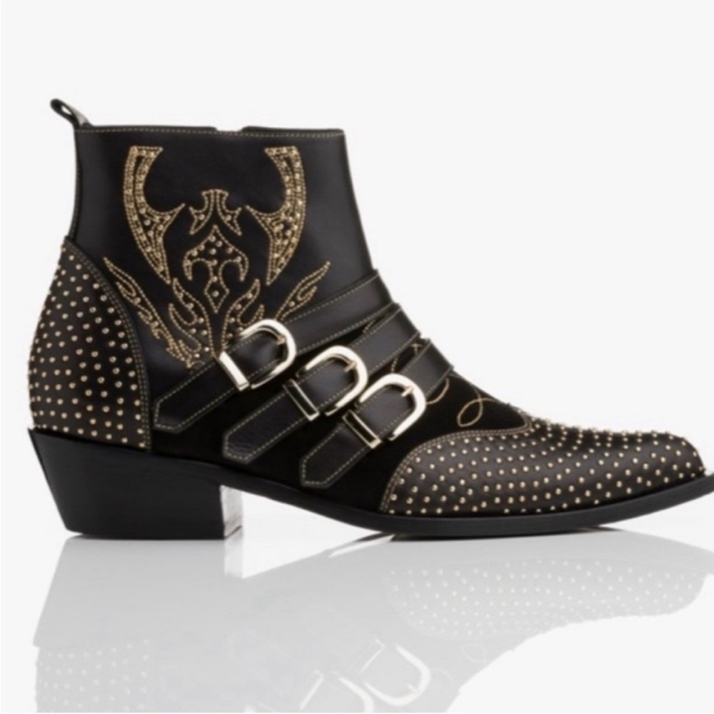 ANINE BING CHARLIE WOMENS 38 Black‎ and Gold Studded Ankle Boots leather - Picture 12 of 12